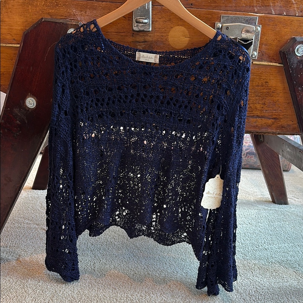 Navy Blue Crochet Sweater